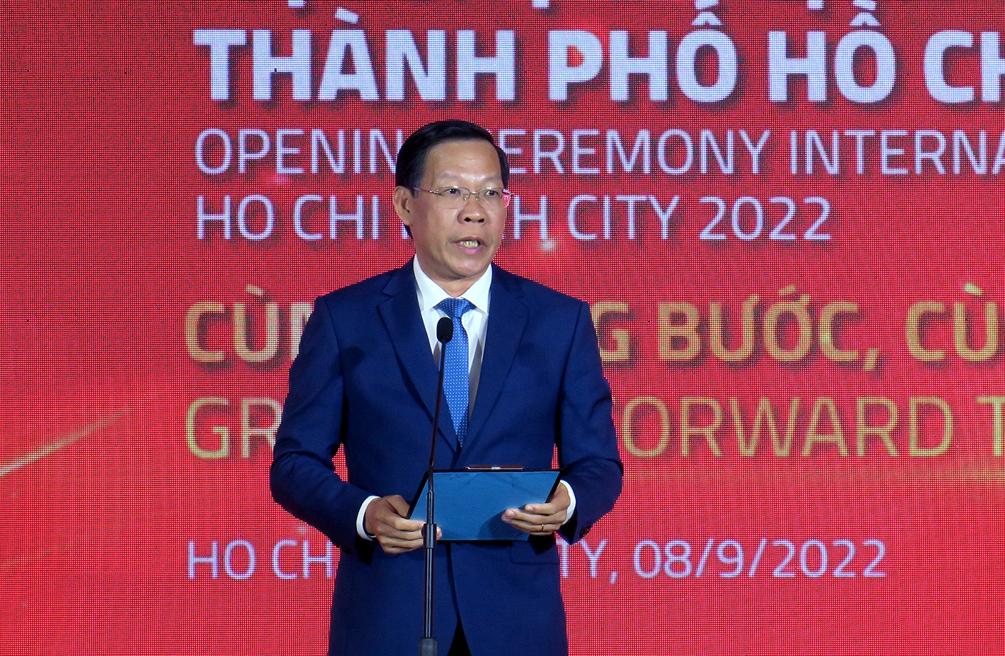 Đồng chí Phan Văn Mãi - Chủ tịch UBND TP. Hồ Chí Minh phát biểu tại lễ khai mạc Hội chợ ITE HCMC 2022.
